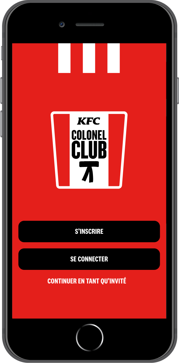 Téléphone affichant l'écran de connexion de notre application mobile KFC